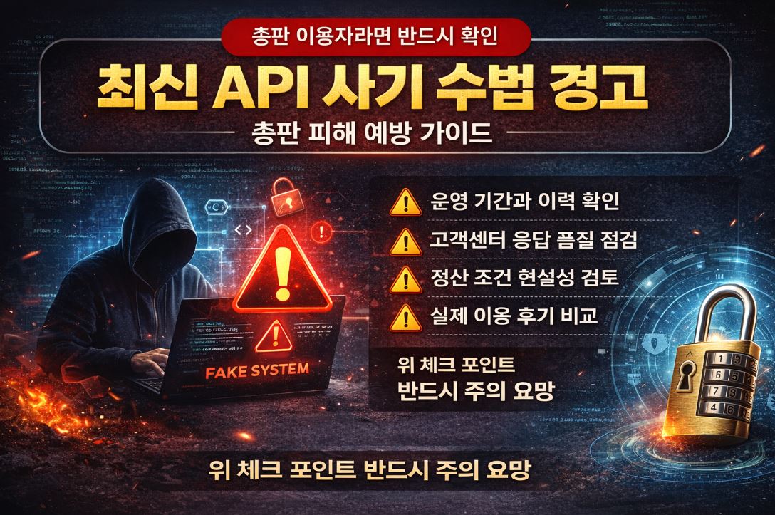 총판 API 사기 수법 경고 및 피해 예방 체크리스트 이미지