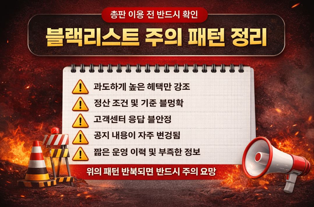총판 블랙리스트 주의 패턴 및 위험 업체 특징 안내 이미지